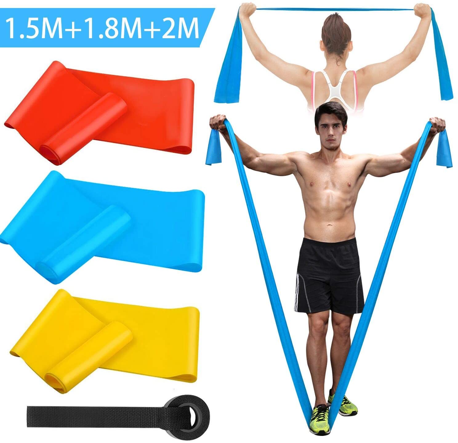 Pilates Bar Kit With Resistance Bands - Bandas Elasticas Fitness, 3 Piezas 1.5M/1.8M/2.0M