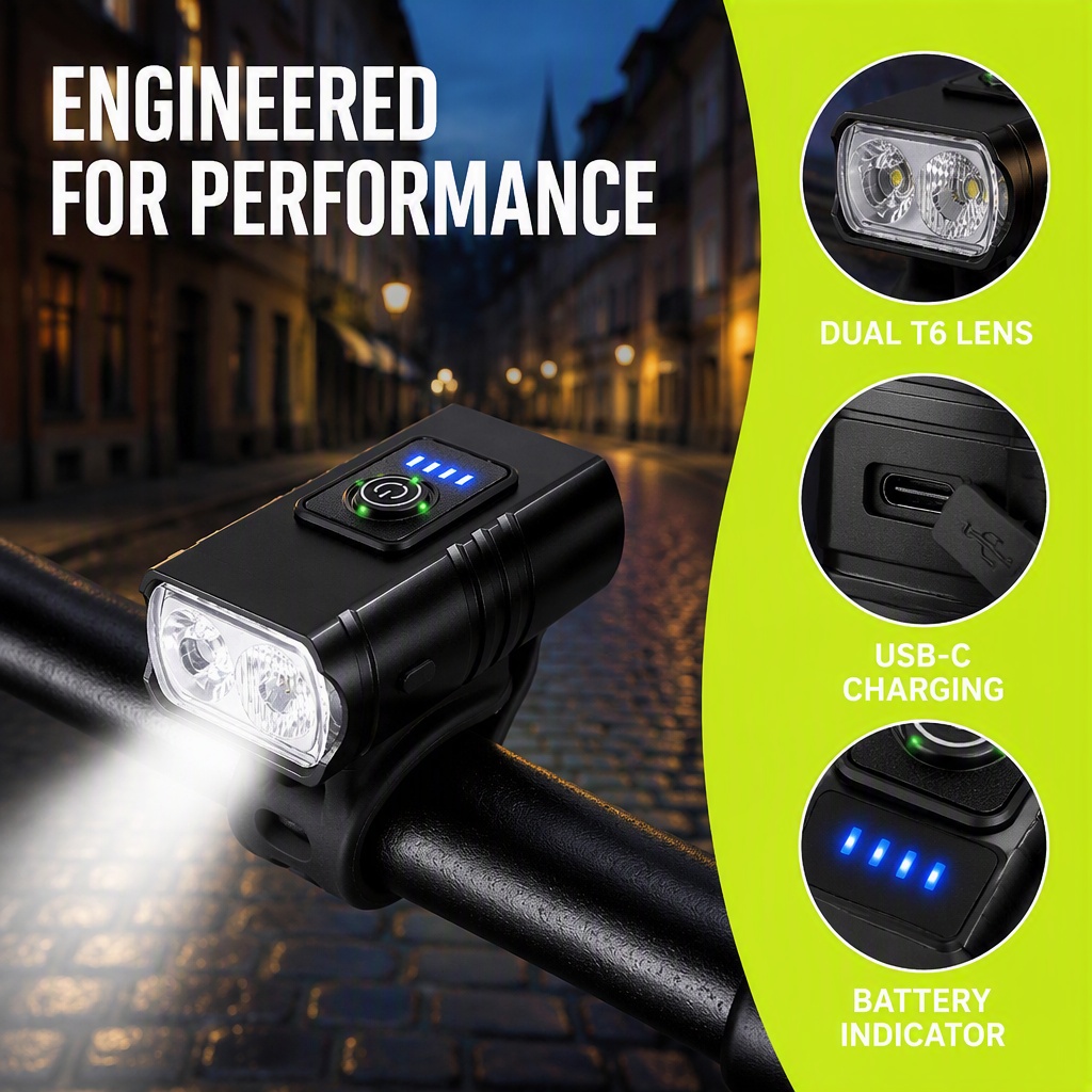 Rechargeable Bicycle Headlight 1000 Lumen - Luz de bicicleta recargable por USB,