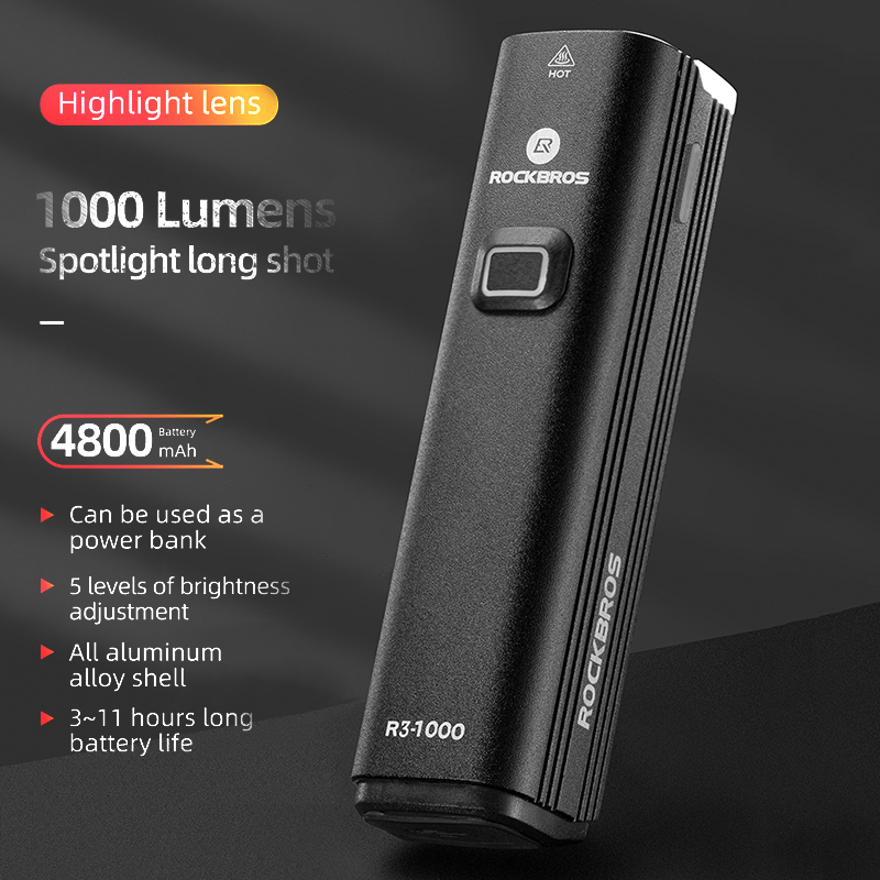 ROCKBROS-linterna frontal para - Rechargeable Bicycle Headlight 1000 Lumen reseña y precio